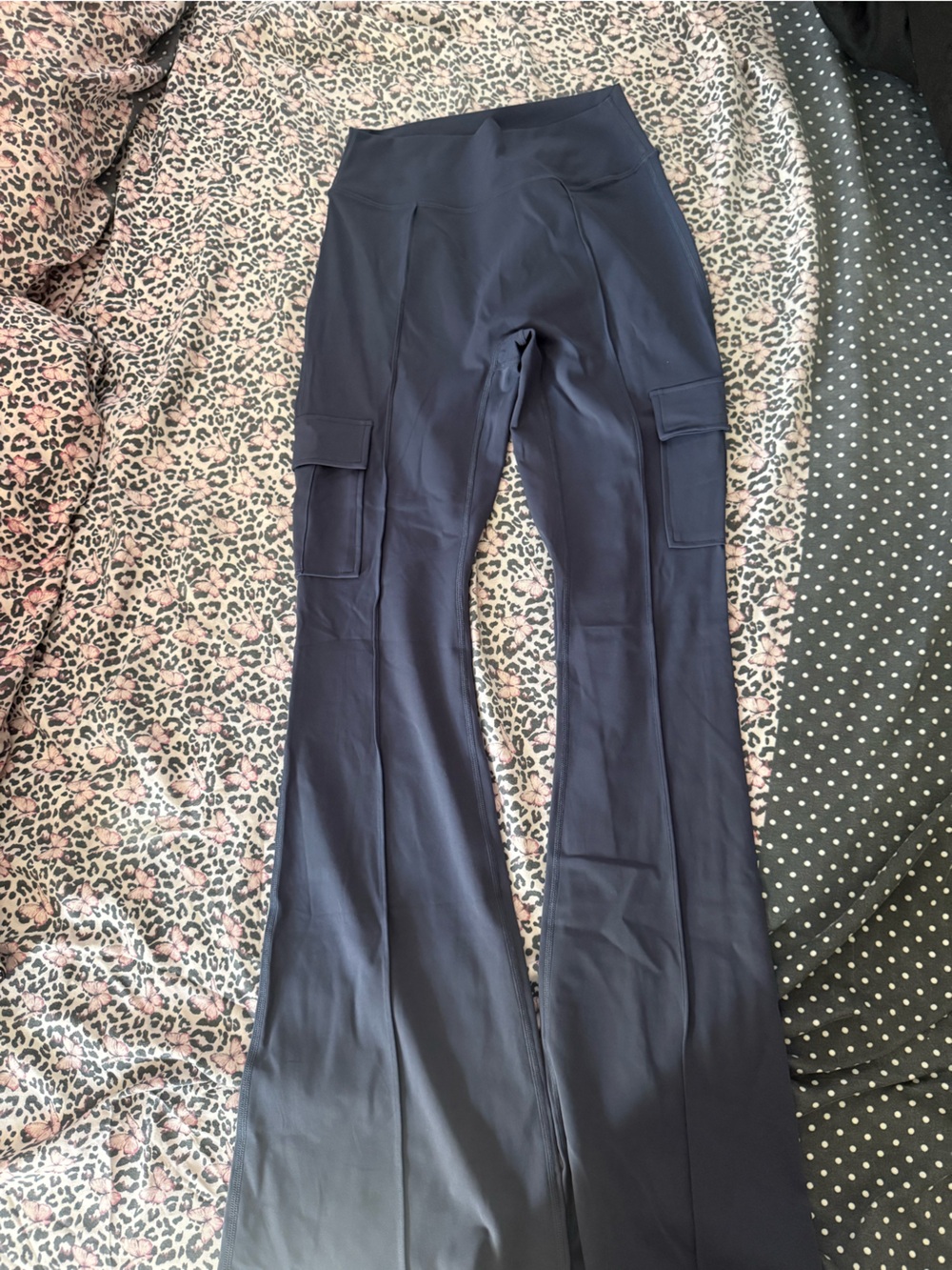 High-Waist Navy Flared Cargo Leggings
